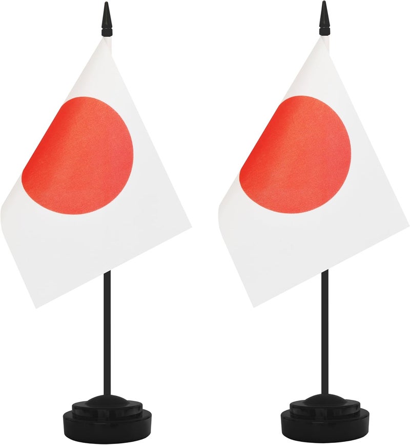 Yamiuo 2 Pack Japan Desk Flag Set, Japanese Desktop Small Miniature Table Office Flag with 12" Black Pole and Black Base, Offices, Classroom, Home, Festival Decoration (Japan) - Image 1